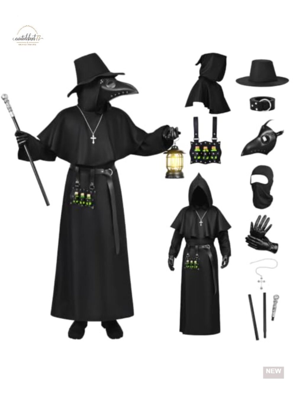 Plague Doctor Costume 12-Piece Set Mask Robe Cosplay Halloween